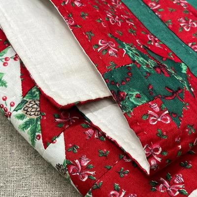 Sale Photo Thumbnail #658: 50×60 in, red/green/white quilt with trees & holly.