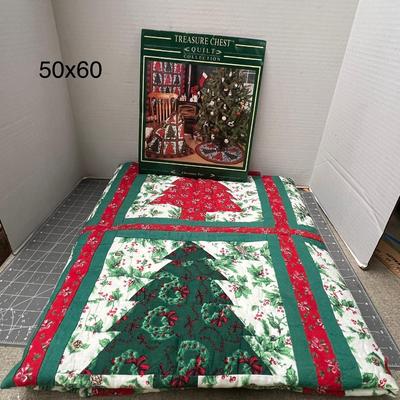 Sale Photo Thumbnail #656: 50×60 in, red/green/white quilt with trees & holly.