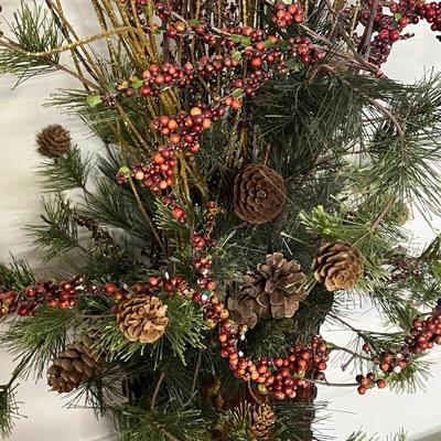 Sale Photo Thumbnail #668: Branches, pine needles, cones, reddish florals.