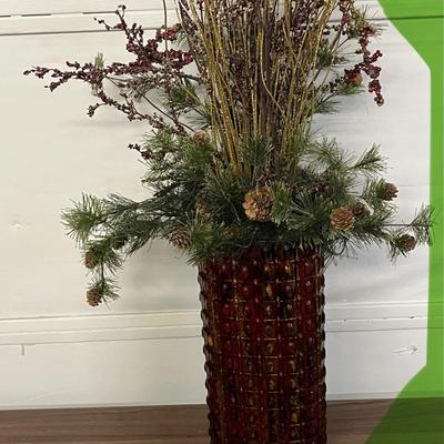 Sale Photo Thumbnail #670: Branches, pine needles, cones, reddish florals.