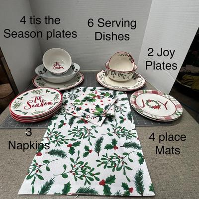 Sale Photo Thumbnail #671: 4 Season plates, 6 serving dishes, 2 Joy plates, 4 Place Mats and 4 Napkins.