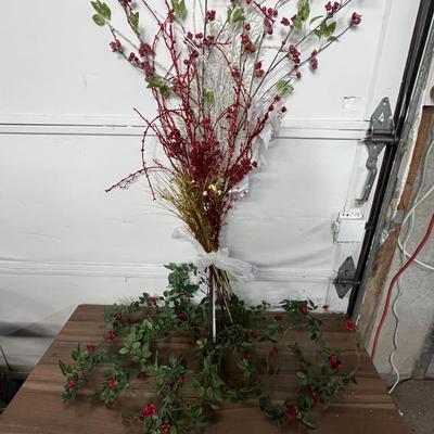 Sale Photo Thumbnail #684: Red berries, gold glitter, frosted branches, green leaves.
