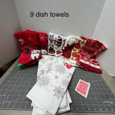 Sale Photo Thumbnail #698: 9 colorful towels, red, white, green, festive Christmas designs.