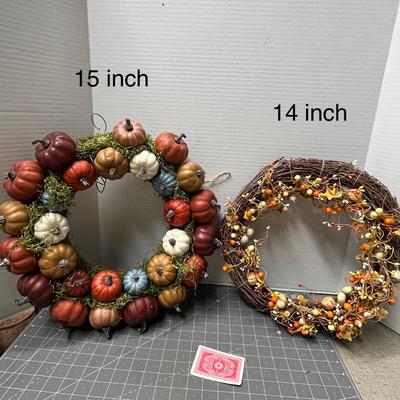 Sale Photo Thumbnail #743: 15 inch pumpkin wreath, 14 inch grapevine wreath.