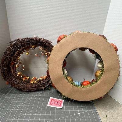 Sale Photo Thumbnail #746: 15 inch pumpkin wreath, 14 inch grapevine wreath.