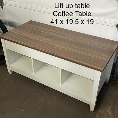 Sale Photo Thumbnail #34: 41x19.5x19 inch table, lift top, 3 compartments, wood and white finish.