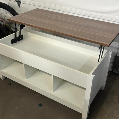 Sale Photo Thumbnail #35: 41x19.5x19 inch table, lift top, 3 compartments, wood and white finish.