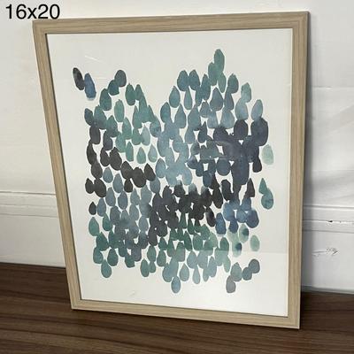 Sale Photo Thumbnail #792: Blue Green Gray, light wood frame, teardrop brush strokes.
