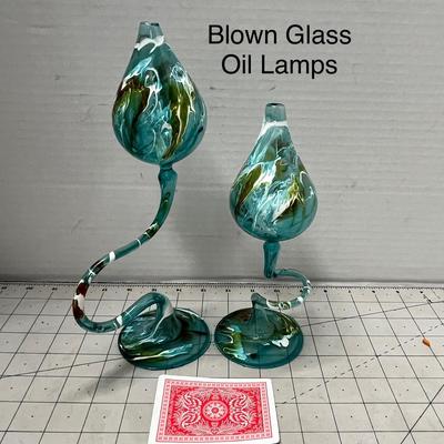 Sale Photo Thumbnail #796: 2 Variable Sizes - 10" & 7", Teal, White, Amber Swirls.