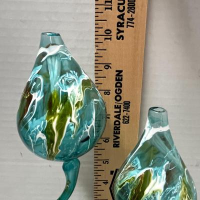 Sale Photo Thumbnail #799: 2 Variable Sizes - 10" & 7", Teal, White, Amber Swirls.