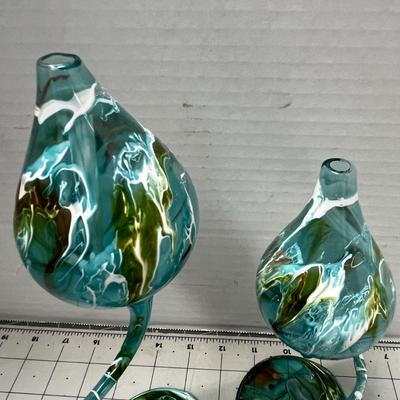 Sale Photo Thumbnail #798: 2 Variable Sizes - 10" & 7", Teal, White, Amber Swirls.