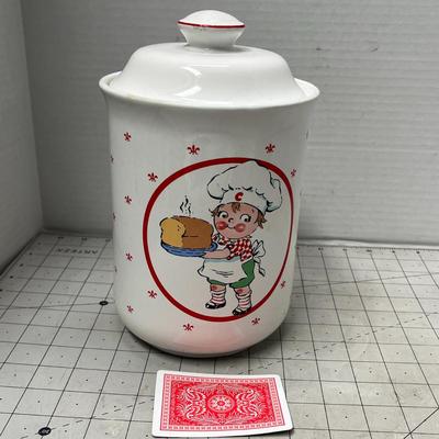 Sale Photo Thumbnail #801: Child Chef Design, 1987, red accents & fleur-de-lis pattern.