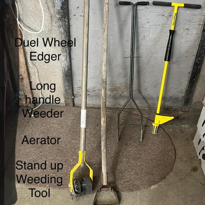 Sale Photo Thumbnail #851: Includes dual-wheel edger, stand-up weeder, aerator, long handle.