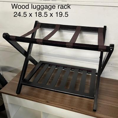 Sale Photo Thumbnail #855: Includes fabric straps, dark wood frame, slatted lower shelf.