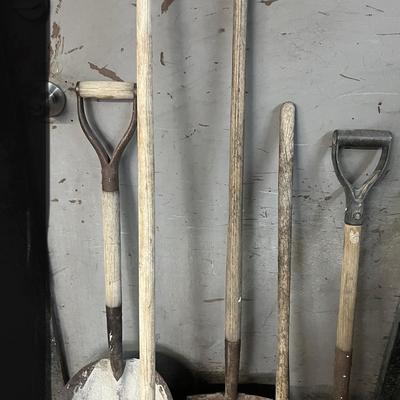 Sale Photo Thumbnail #860: Includes scoop shovel, rake, square-point, round-point, wood handles.