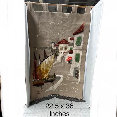 Sale Photo Thumbnail #879: Features sailboat, red roofs, green shutters, fringe, fabric loops.