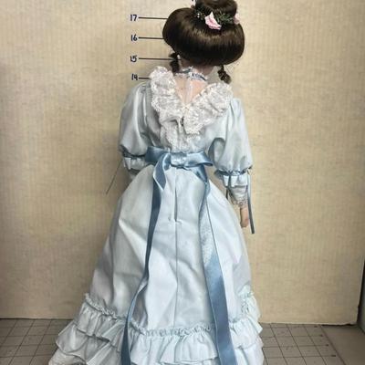 Sale Photo Thumbnail #890: Lady & Baby Size - 18", 8" & Boy Size - 14" Includes straw bedding, lace dress, vest outfit, boxed presentation.