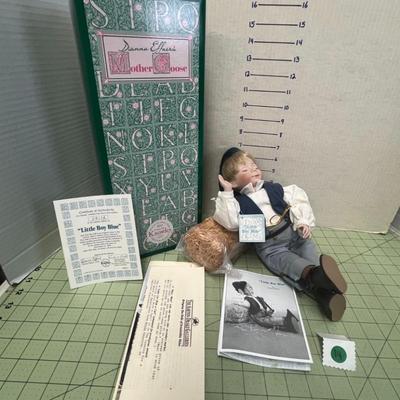 Sale Photo Thumbnail #896: Lady & Baby Size - 18", 8" & Boy Size - 14" Includes straw bedding, lace dress, vest outfit, boxed presentation.