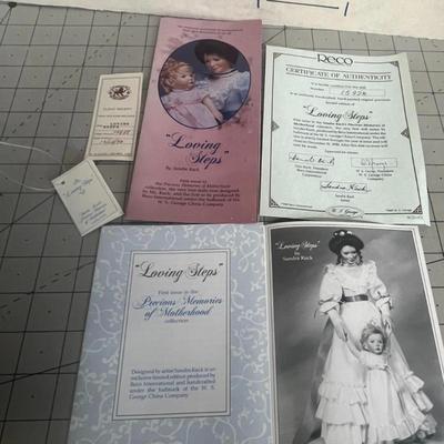 Sale Photo Thumbnail #894: Lady & Baby Size - 18", 8" & Boy Size - 14" Includes straw bedding, lace dress, vest outfit, boxed presentation.