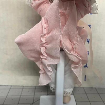 Sale Photo Thumbnail #892: Lady & Baby Size - 18", 8" & Boy Size - 14" Includes straw bedding, lace dress, vest outfit, boxed presentation.