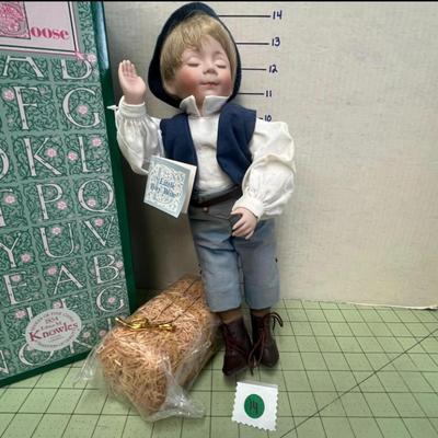 Sale Photo Thumbnail #897: Lady & Baby Size - 18", 8" & Boy Size - 14" Includes straw bedding, lace dress, vest outfit, boxed presentation.