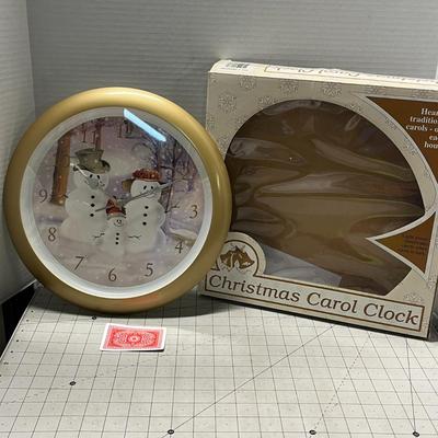 Sale Photo Thumbnail #1013: Gold frame, plays carols, lights up, snowman winter design.