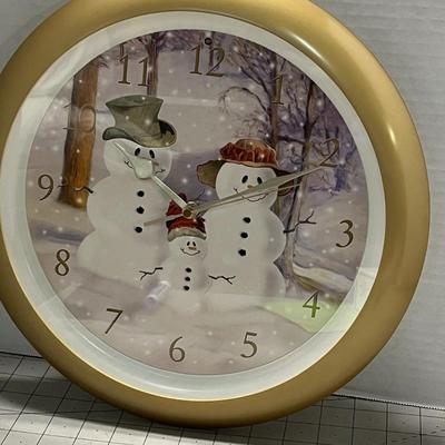 Sale Photo Thumbnail #1014: Gold frame, plays carols, lights up, snowman winter design.