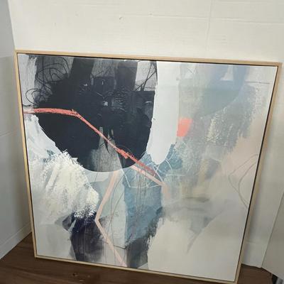 Sale Photo Thumbnail #1052: Includes 2 canvas pieces, gold frames, blue peach tones.