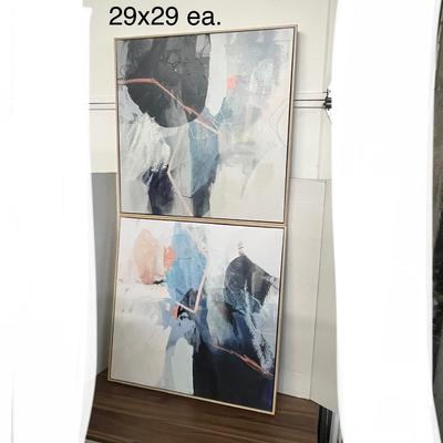 Sale Photo Thumbnail #1050: Includes 2 canvas pieces, gold frames, blue peach tones.