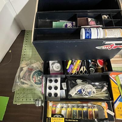 Sale Photo Thumbnail #1097: Includes glue gun, paints, markers, scissors, paper, brushes, pastels.