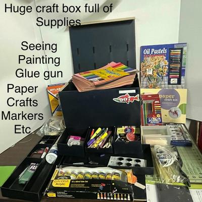 Sale Photo Thumbnail #1096: Includes glue gun, paints, markers, scissors, paper, brushes, pastels.