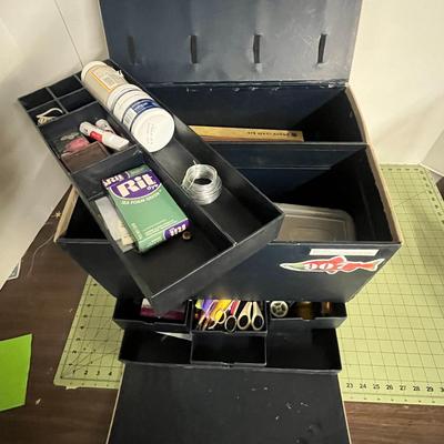 Sale Photo Thumbnail #1099: Includes glue gun, paints, markers, scissors, paper, brushes, pastels.