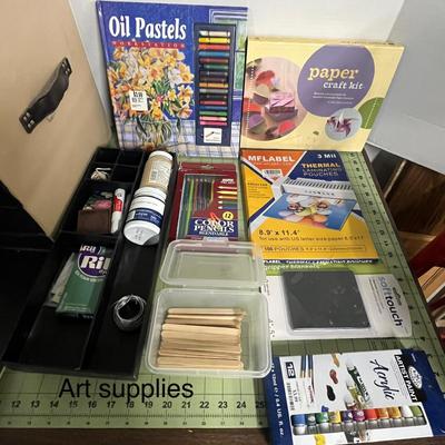 Sale Photo Thumbnail #1098: Includes glue gun, paints, markers, scissors, paper, brushes, pastels.