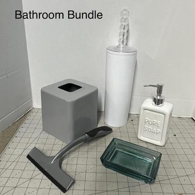 Sale Photo Thumbnail #1149: Includes brush, tissue box, soap dispenser, dish, squeegee—5 pieces.