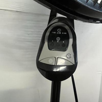 Sale Photo Thumbnail #1159: Five-blade fan, black finish, adjustable height up to 54 inches.