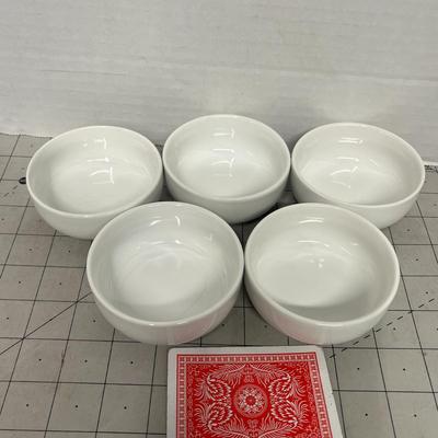Sale Photo Thumbnail #1199: Includes coffee tin, bucket, five small Ceramic White Bowls.