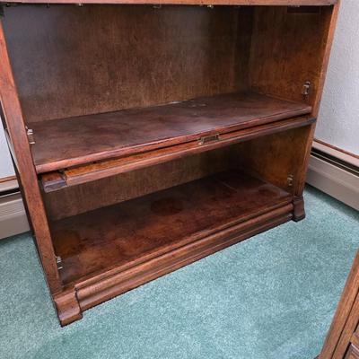 Barrister bookcase and secretary desk / bureau combination with intricate leaded stained-glass doors waterglass pattern