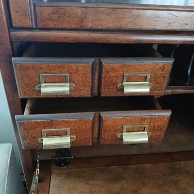 Barrister bookcase and secretary desk / bureau combination with intricate leaded stained-glass doors waterglass pattern