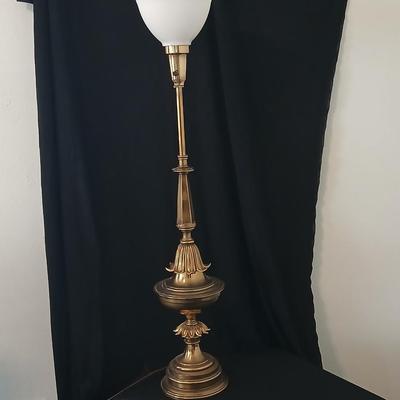 Vintage Hollywood Regency Stiffel brass torchiere table lamp with a milk glass shade (1 of 2)