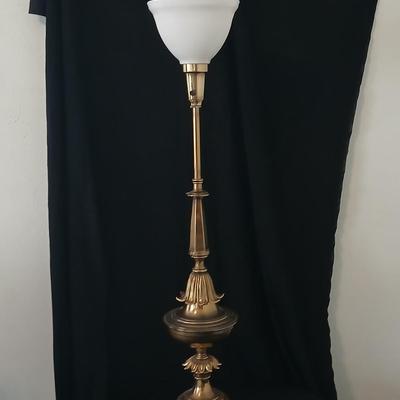 Vintage Hollywood Regency Stiffel brass torchiere table lamp with a milk glass shade (1 of 2)