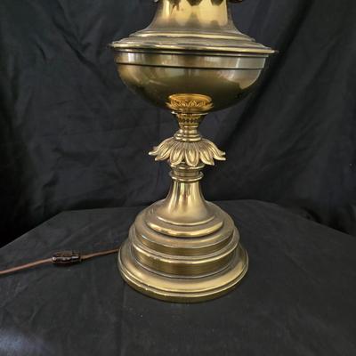 Vintage Hollywood Regency Stiffel brass torchiere table lamp with a milk glass shade (1 of 2)