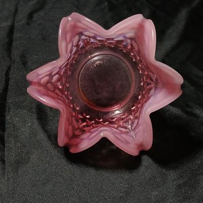 Vintage Fenton Cranberry Opalescent Hobnail Ruffled Bowl