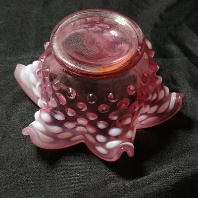 Vintage Fenton Cranberry Opalescent Hobnail Ruffled Bowl
