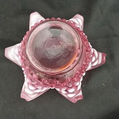 Vintage Fenton Cranberry Opalescent Hobnail Ruffled Bowl