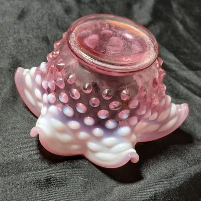 Vintage Fenton Cranberry Opalescent Hobnail Ruffled Bowl