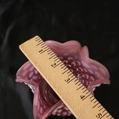 Vintage Fenton Cranberry Opalescent Hobnail Ruffled Bowl