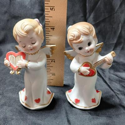 Vintage Valentine's Day angel figurines