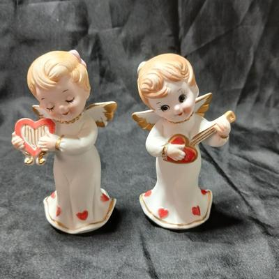 Vintage Valentine's Day angel figurines