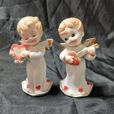 Vintage Valentine's Day angel figurines
