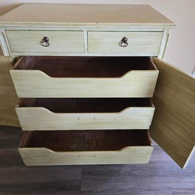 Distressed Walnut Chest of Drawers with front cabinet doors
